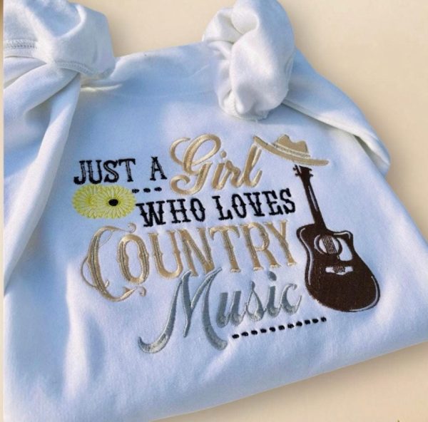 Just a girl who loves country music embroidered sweatshirt/hoodie.