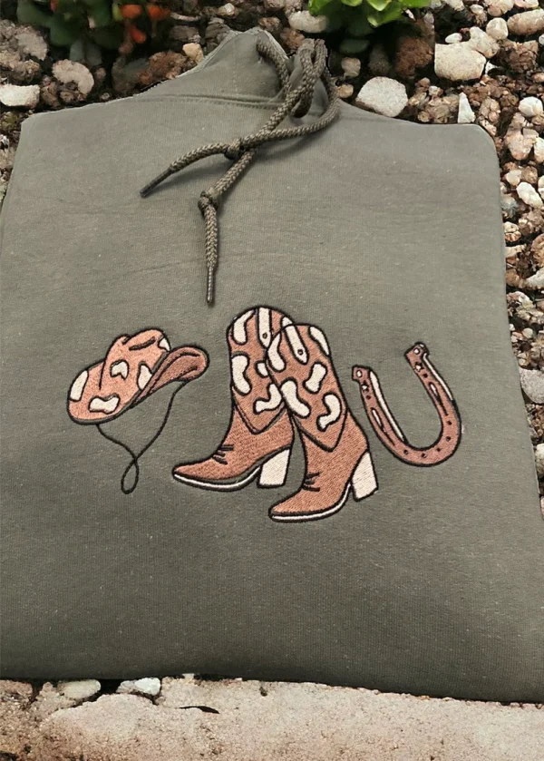 Cowboy boots, cowboy hat, horse shoe embroidered sweatshirt/hoodie - Image 7