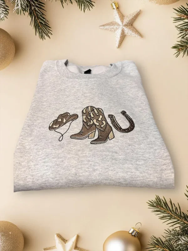 Cowboy boots, cowboy hat, horse shoe embroidered sweatshirt/hoodie - Image 3