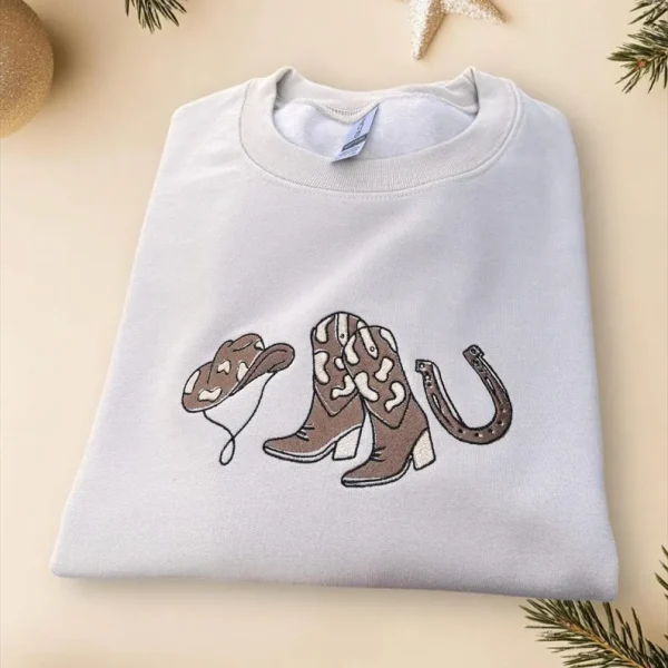 Cowboy boots, cowboy hat, horse shoe embroidered sweatshirt/hoodie