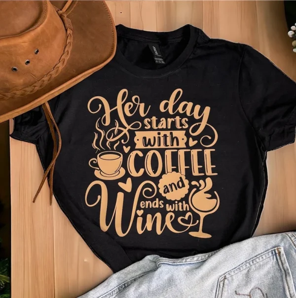 Her day starts with coffee and ends with wine printed sweatshirt/hoodie - Image 2