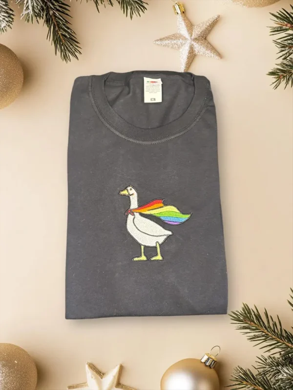 Embroidered LGBTQ Pride Goose Wearing A Rainbow Pride flag sweatshirt/hoodie