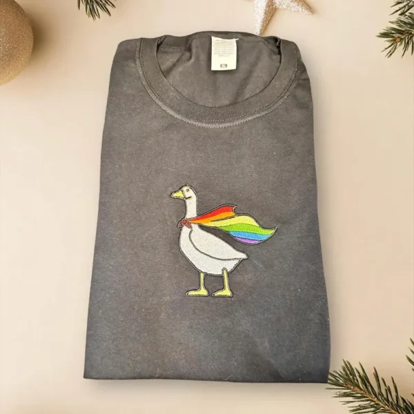 Embroidered LGBTQ Pride Goose Wearing A Rainbow Pride flag sweatshirt/hoodie - Image 2