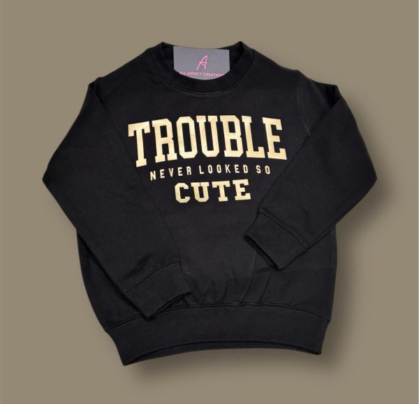 Trouble never looked so cute kids slogan sweatshirt - Image 2