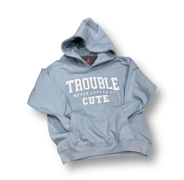 Trouble never looked so cute kids slogan hoodie. - Image 3