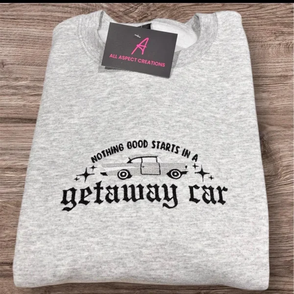 Children's embroidered get away car sweatshirt.