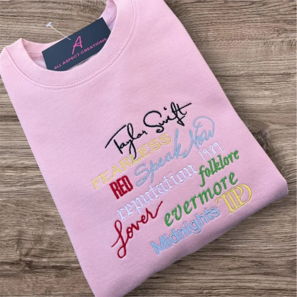 Children's embroidered Taylor Swift song title sweatshirt.