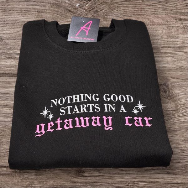 Children's embroidered get away car sweatshirt.