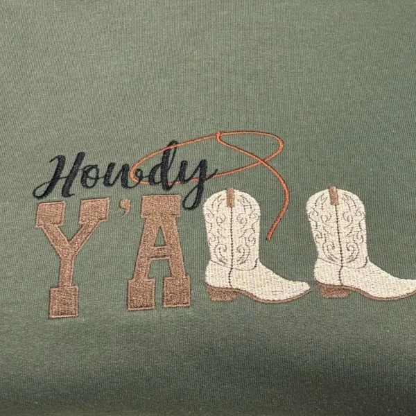 Howdy y'all cowboy boots embroidered sweatshirt/Hoodie. - Image 3