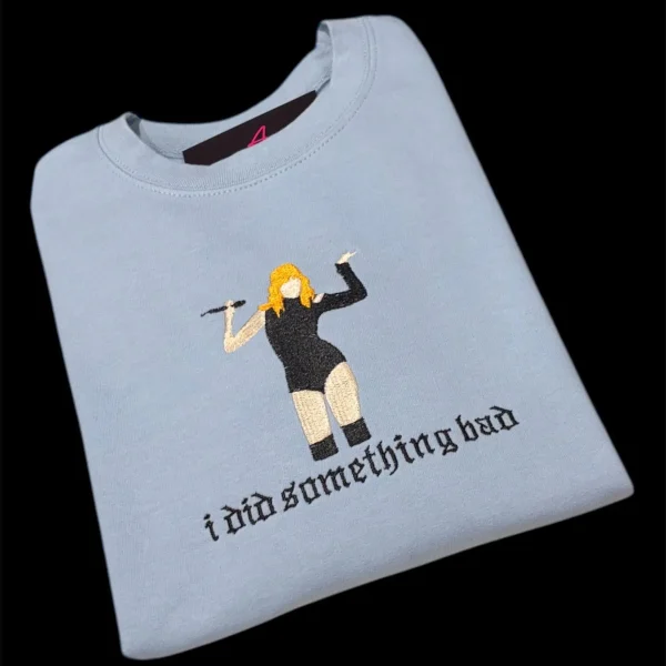 Children's embroidered i did something bad sweatshirt.