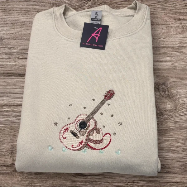 Cowboy hat & guitar embroidered sweatshirt/Hoodie.