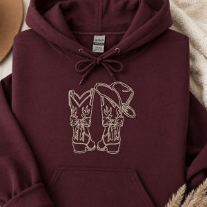 Embroidered Cowboy Boots Sweatshirt Western Style