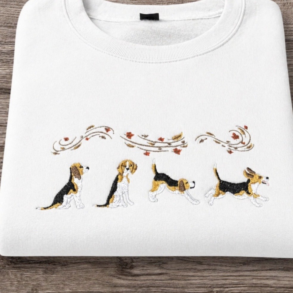 Beagle Dog Embroidered Sweatshirt Or Hoodie.