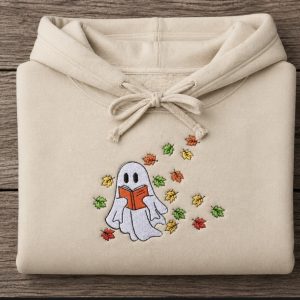 Embroidered Reading Ghost Sweatshirt or Hoodie