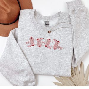 Embroidered Valentines Cowboy Boots Sweatshirt