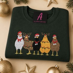 Embroidered Christmas Chickens Sweatshirt Or Hoodie.