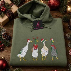 Embroidered Christmas Ducks Sweatshirt Or Hoodie.