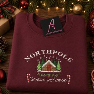 North Pole Santas Workshop Christmas Embroidered children’s Sweatshirt.