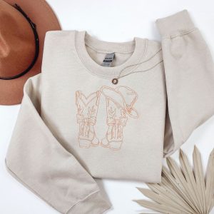 Embroidered Cowboy Boots Sweatshirt Western Style