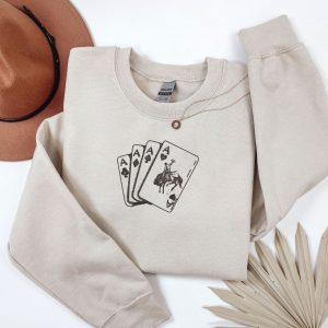 Embroidered Western Ace Cards Sweatshirt: Country Cowboy Clothing