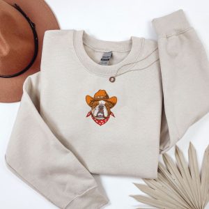 Embroidered Western Bulldog Sweatshirt: Unisex Crew Neck Jumper