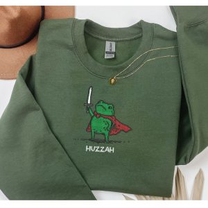Embroidered Medieval Frog Sweatshirt: Huzzah Frog with Sword