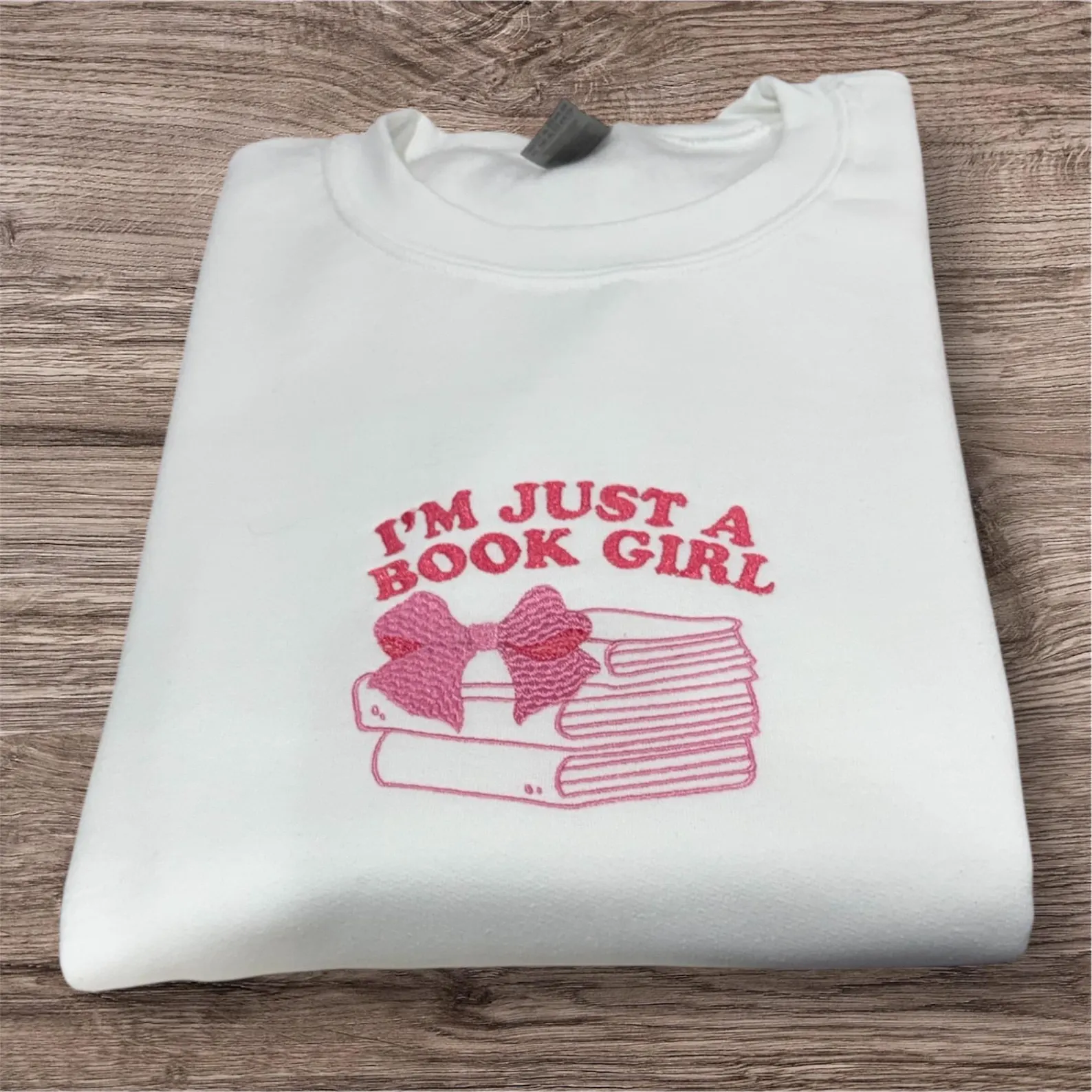 Embroidered Book Girl Sweatshirt: Crew Neck Jumper, Reading Clothing