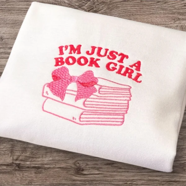 Embroidered Book Girl Sweatshirt: Crew Neck Jumper, Reading Clothing - Image 2