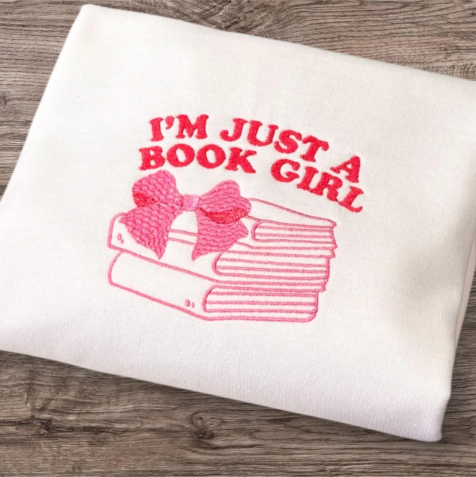 Embroidered Book Girl Sweatshirt: Crew Neck Jumper, Reading Clothing - Image 2
