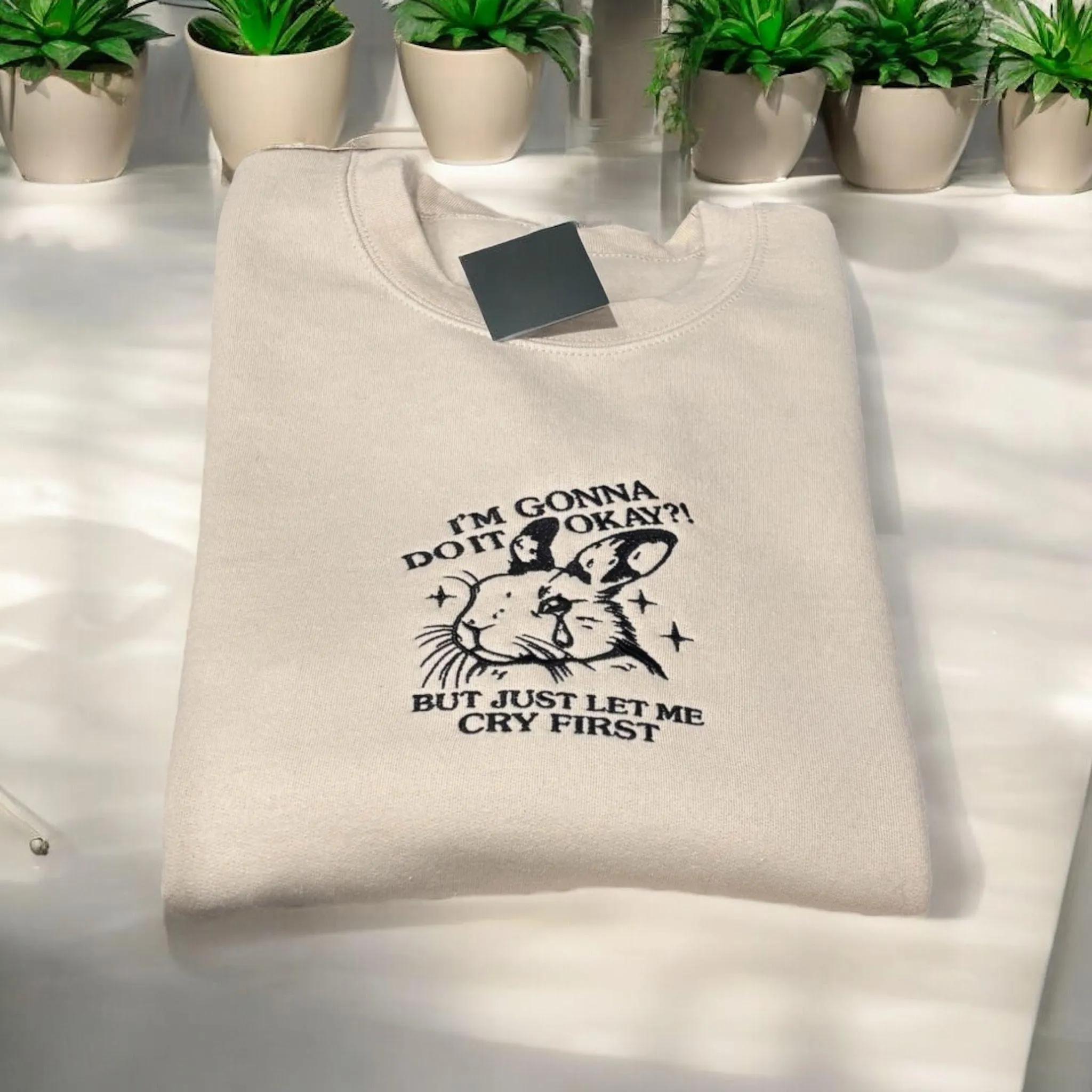 Embroidered Rabbit Slogan Sweatshirt: Funny Bunny Crew Neck - Image 3