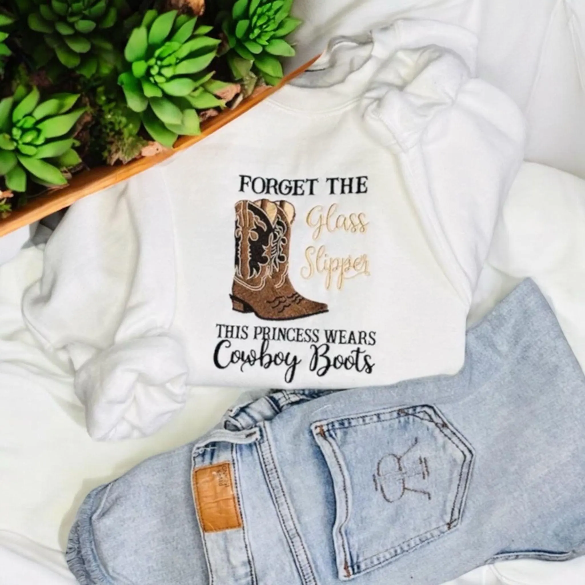 Embroidered Princess Cowboy Boots Sweatshirt: Western Country Clothing