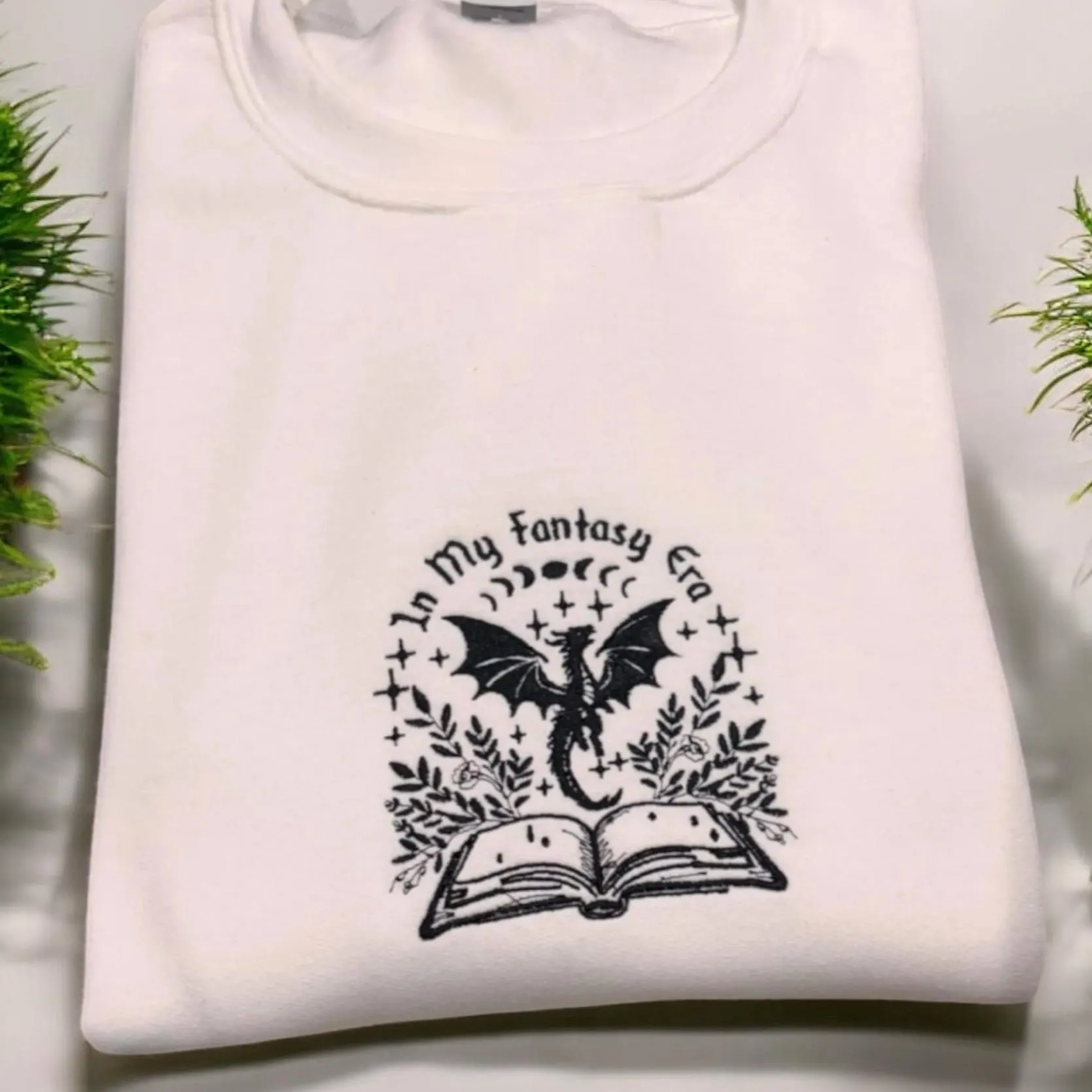 Embroidered Fantasy Era Sweatshirt: Book Dragon Crew Neck - Image 3