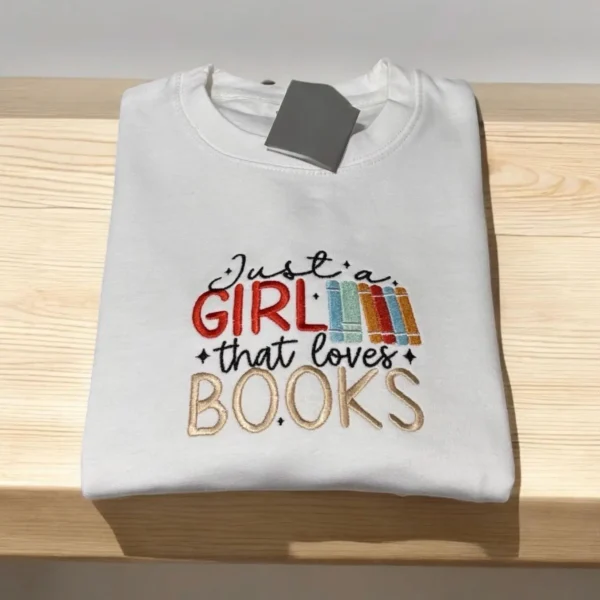 Embroidered Kids Sweatshirt: "Just a Girl Who Loves Books" Slogan - Image 2