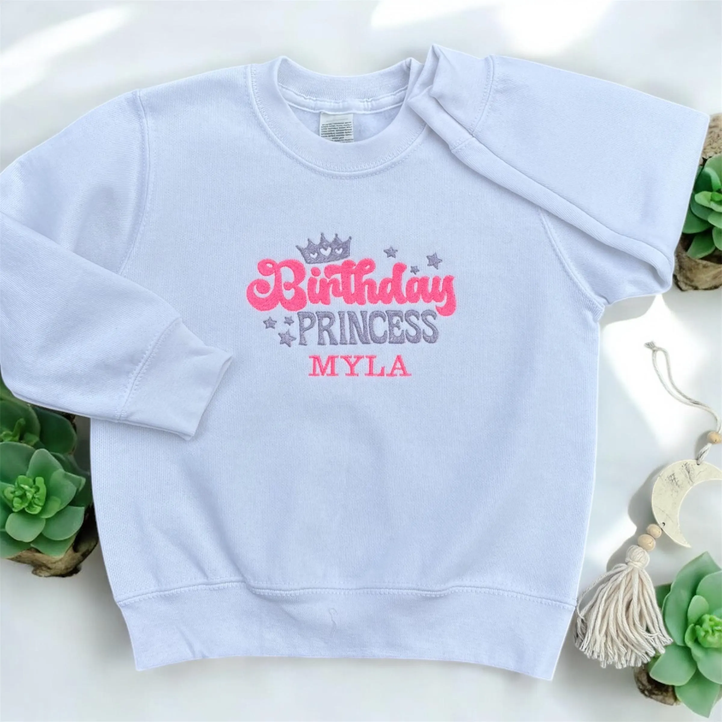 Embroidered children’s personalised birthday princess, sweatshirt or hoodie. Girls birthday clothing. - Image 2