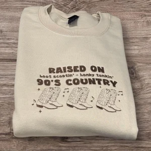 90s Country Music Sweatshirt: Embroidered Cowboy Boots Western Wear