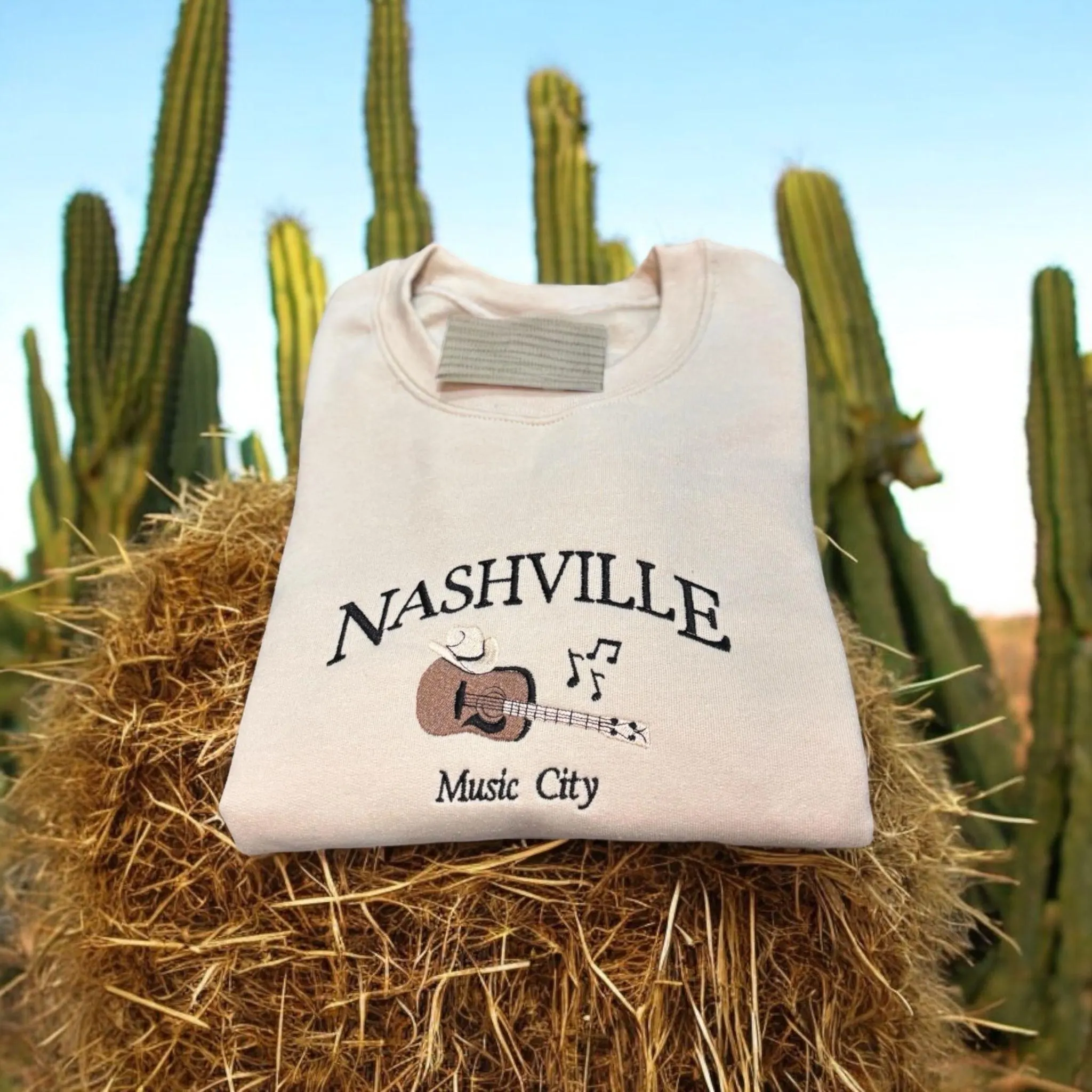 Embroidered country Nashville music city sweatshirt or hoodie. Country clothing, cowboy, western vibes. - Image 2