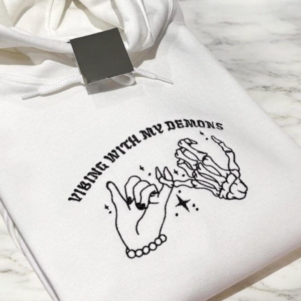 Embroidered 'Vibing With My Demons' Sweatshirt: Funny Mental Health Hoodie - Image 2