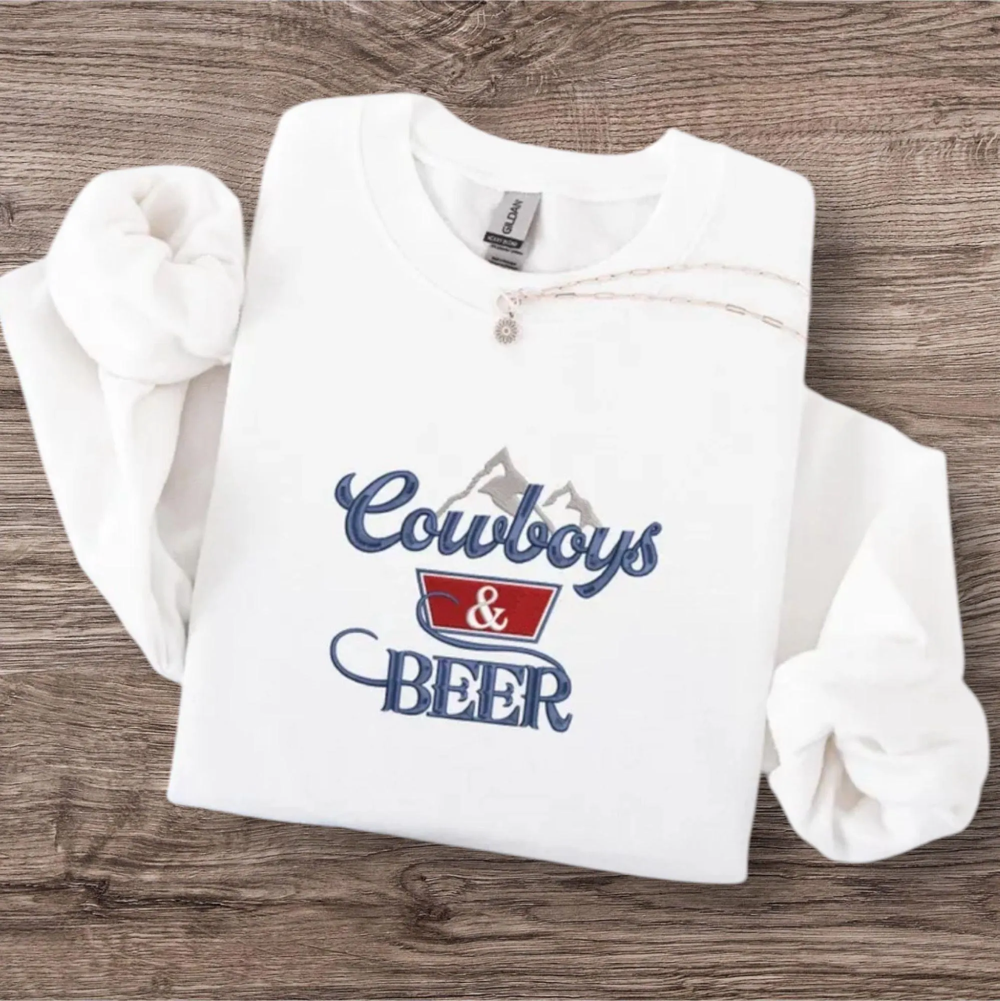 Embroidered Cowboys & Beer Sweatshirt: Country Music Westernwear