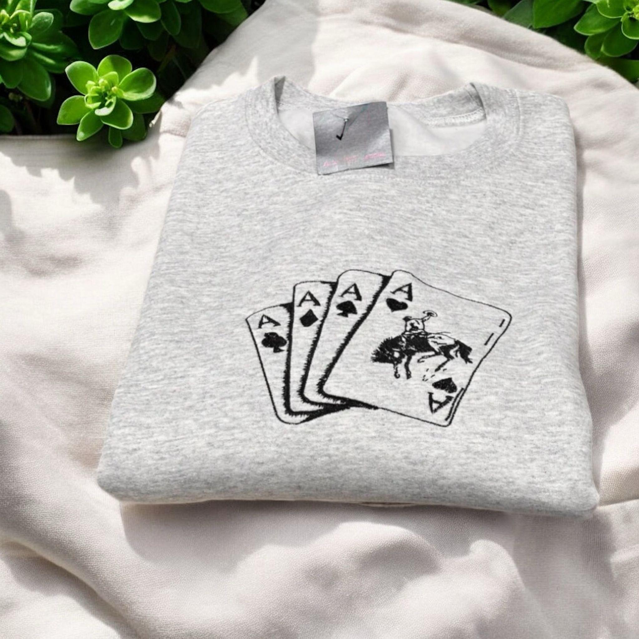 Embroidered Western Ace Cards Sweatshirt: Country Cowboy Clothing - Image 2
