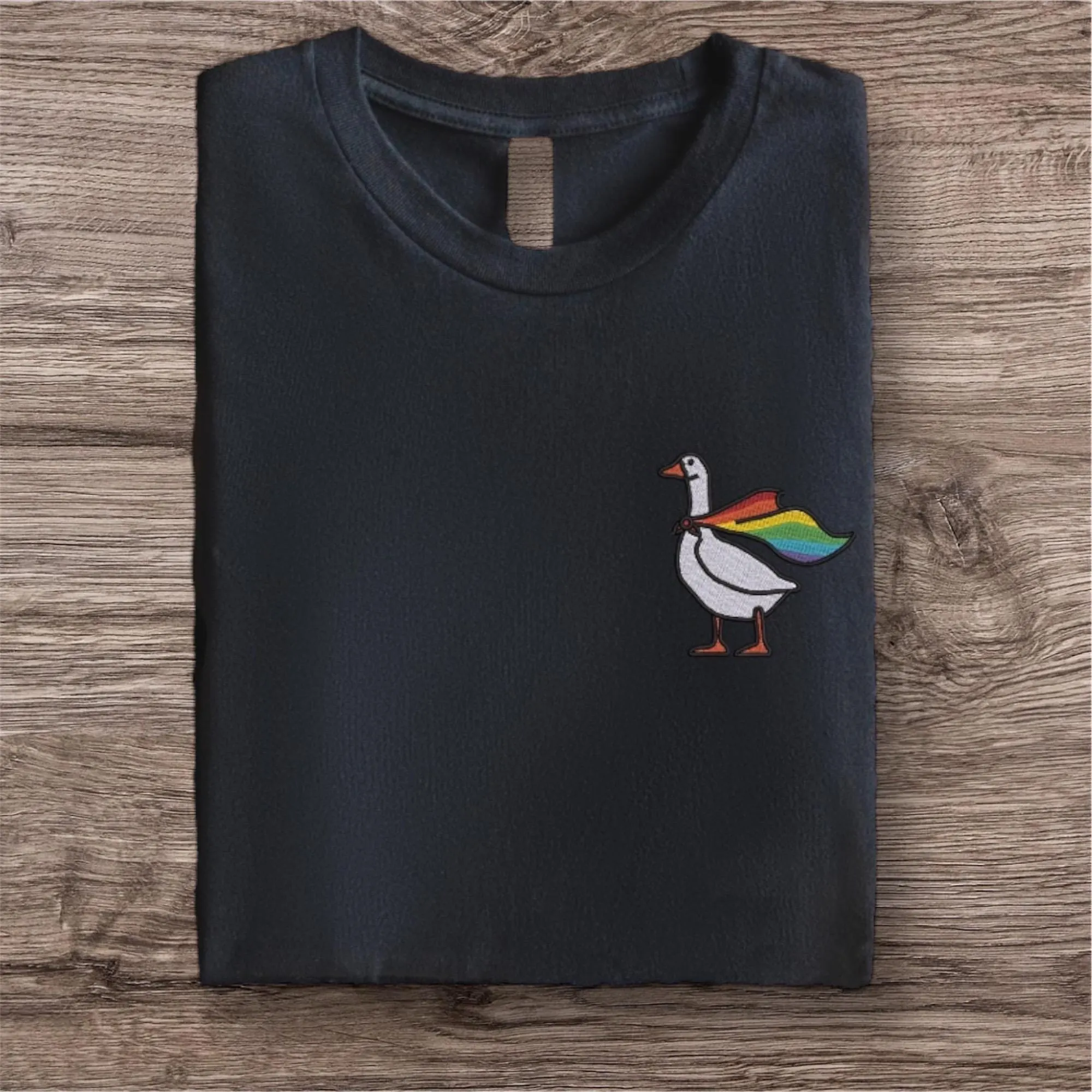 Embroidered Silly Goose LGBTQ Flag Shirt: Funny Animal Top - Image 3