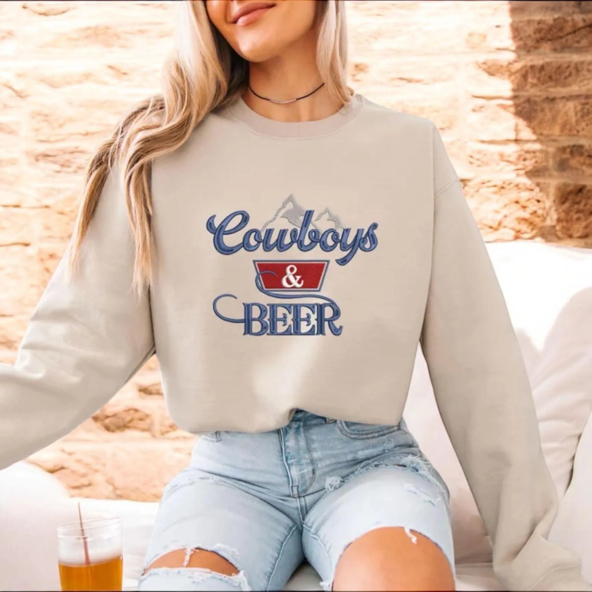 Embroidered Cowboys & Beer Sweatshirt: Country Music Westernwear - Image 3