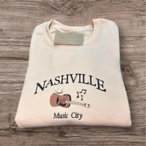 Embroidered country Nashville music city sweatshirt or hoodie. Country clothing, cowboy, western vibes.