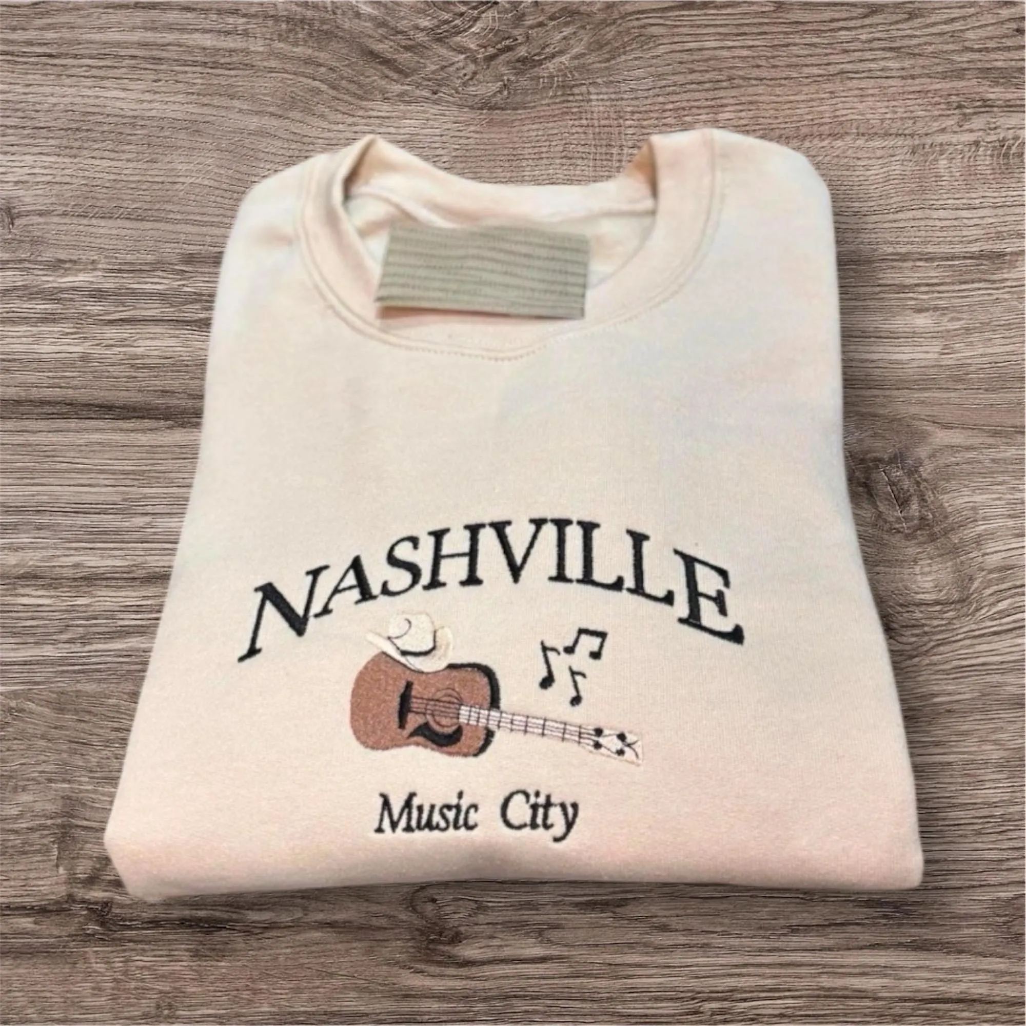 Embroidered country Nashville music city sweatshirt or hoodie. Country clothing, cowboy, western vibes.
