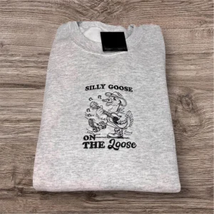 Embroidered Silly Goose Sweatshirt: Guitar Cowboy Hat, Unisex Fit