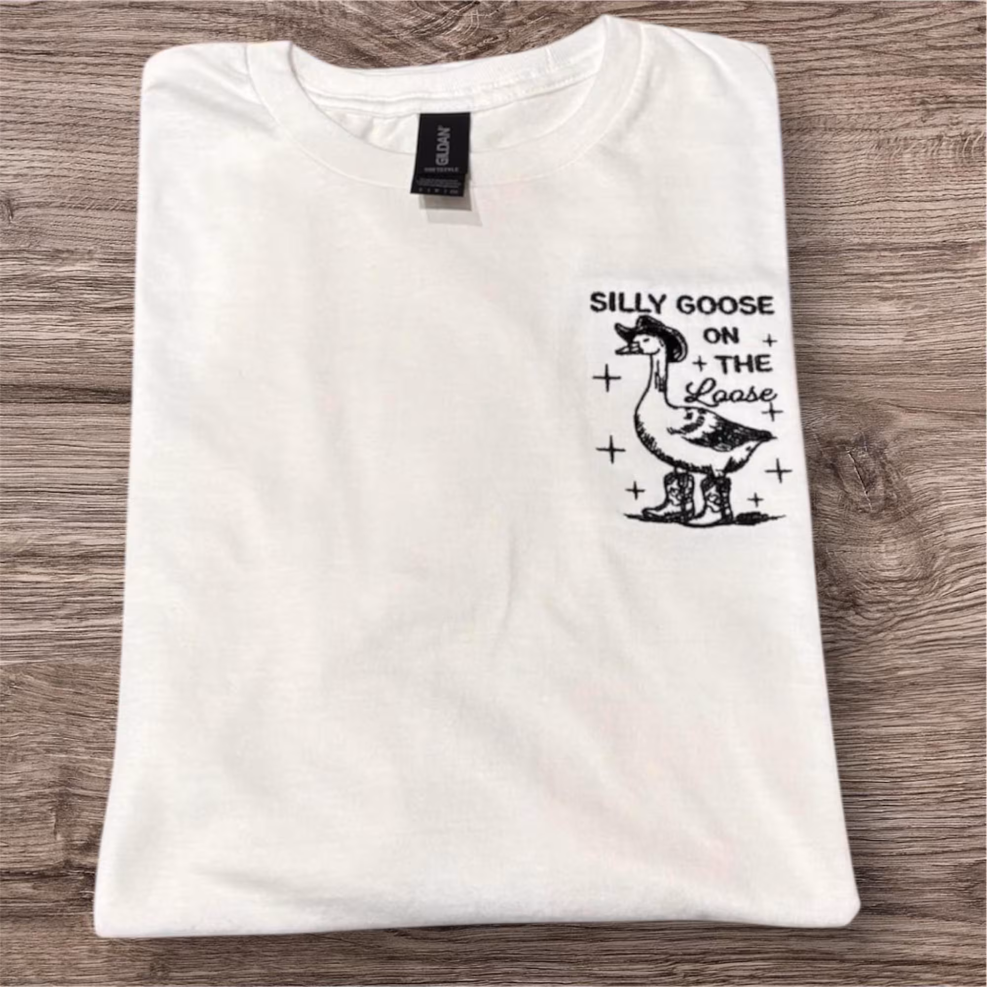 Embroidered Silly Goose T-Shirt: Western Cowgirl Style