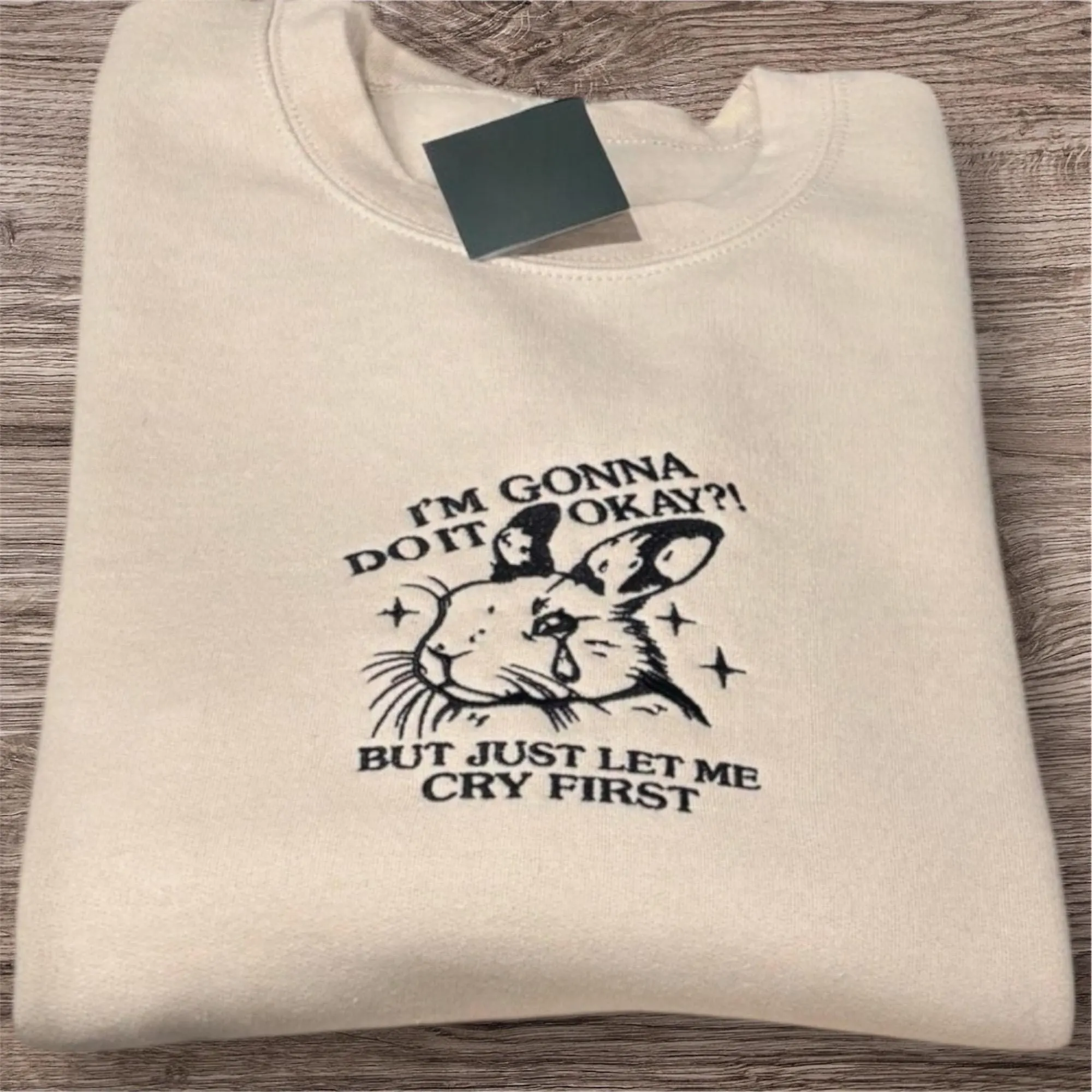 Embroidered Rabbit Slogan Sweatshirt: Funny Bunny Crew Neck - Image 2