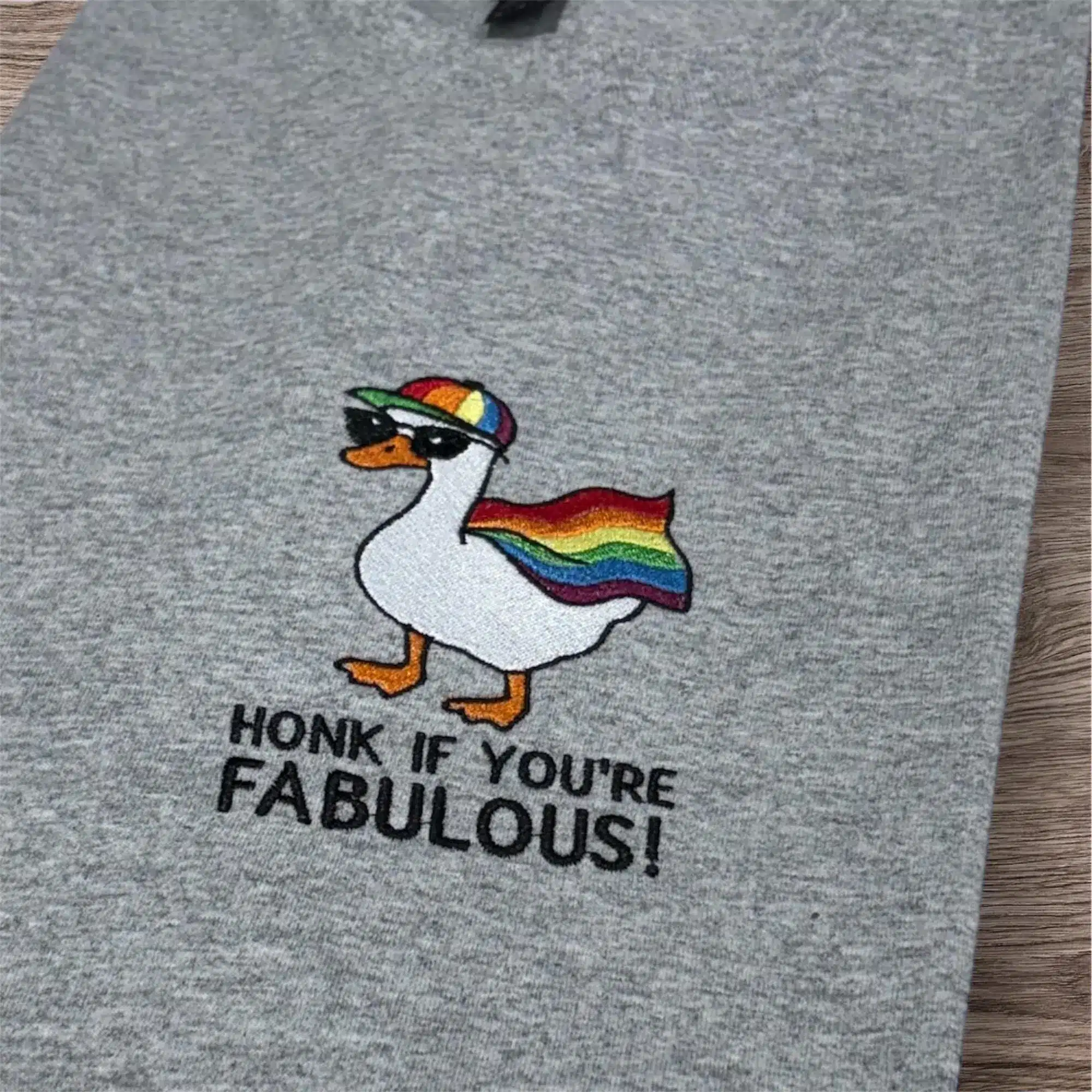 Embroidered silly goose LGBTQ flag T-shirt, sweatshirt or hoodie. Goose clothing, silly goose gift, cute animal jumper, funny top for adults - Image 2