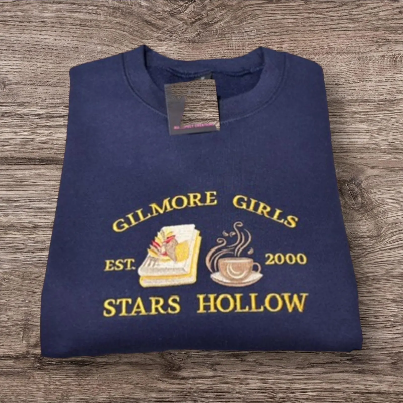Embroidered Stars Hollow Sweatshirt: coffee, bookish hoodie. - Image 3