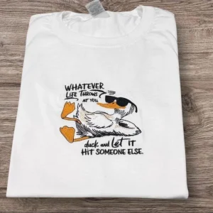 Embroidered Duck Sweatshirt: Funny Goose Jumper, Slogan Statement