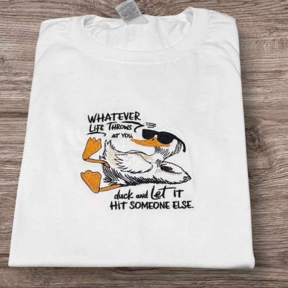 Embroidered Duck Sweatshirt: Funny Goose Jumper, Slogan Statement